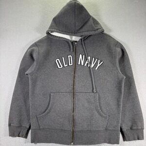 Vintage Old‎ Navy Hoodie Sweatshirt Mens Large Gray Embroidered Graphic Comfort